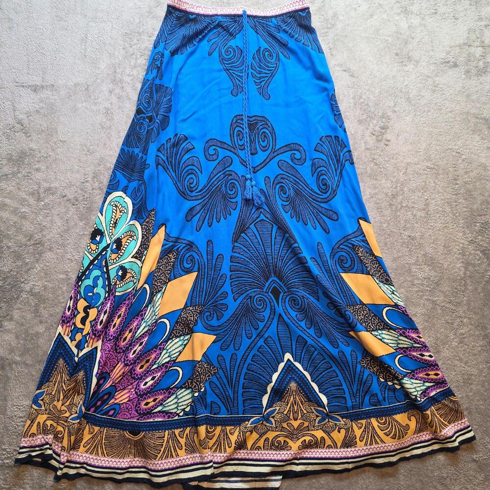 Forever 21 Maxi Skirt Womens M Blue Boho Geometric Print Rayon Pull On